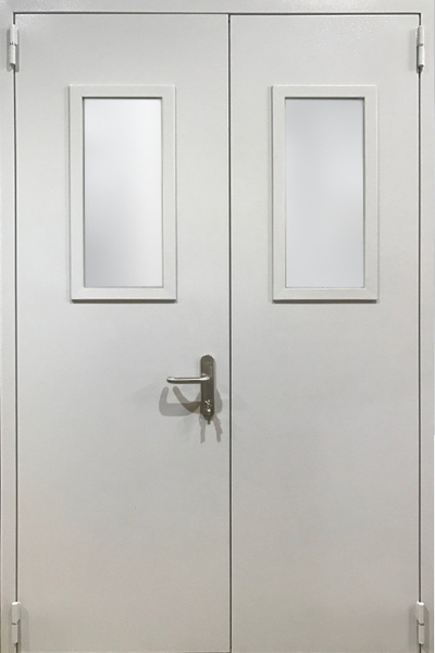 Двупольные остекленные двери (порошковое напыление) Двупольная остекленная противопожарная дверь EI 60 RAL 7035 (02)